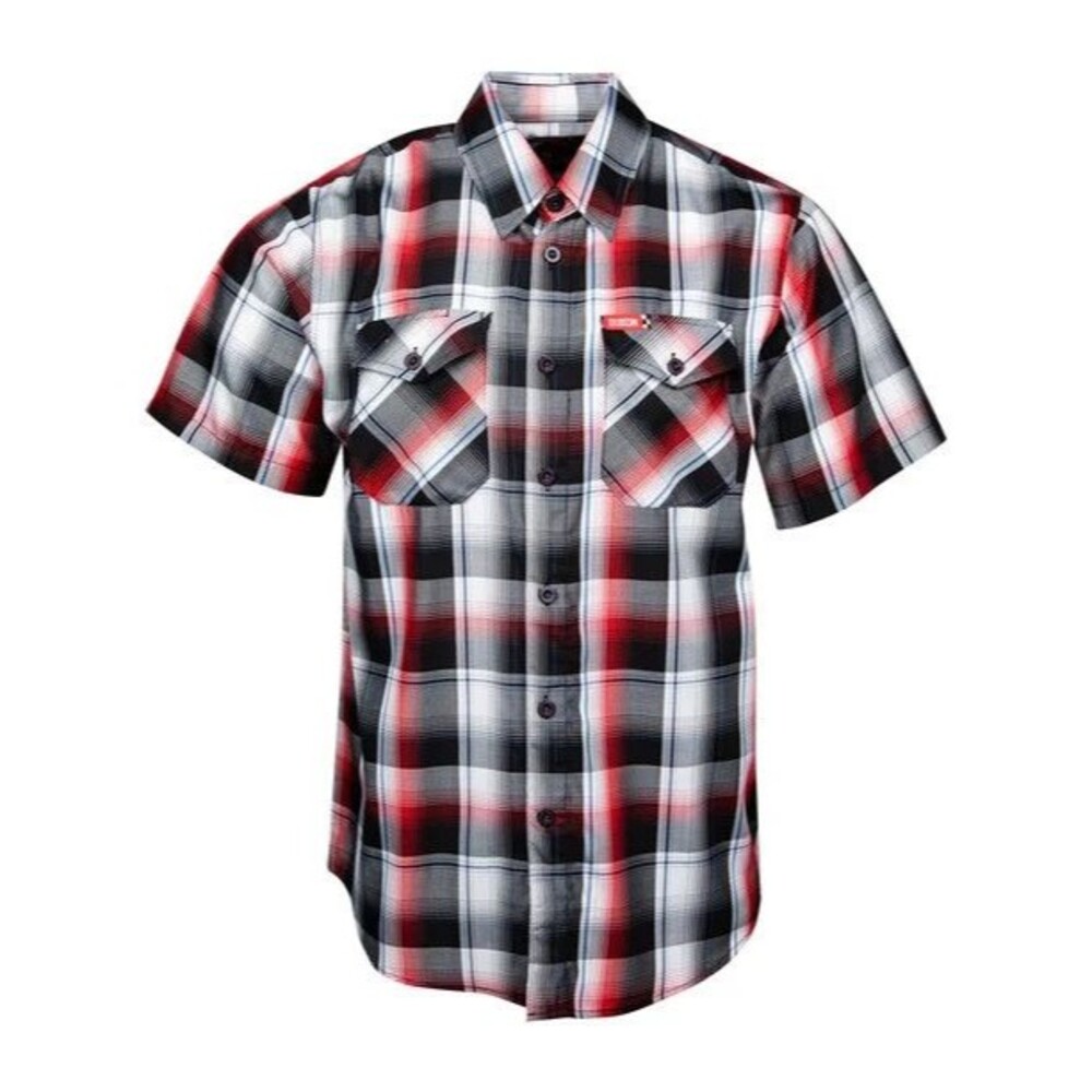 Dixxon Flannel Sz L Burnout Black Red & Blue Bamboo Lightweight Shirt Brand New